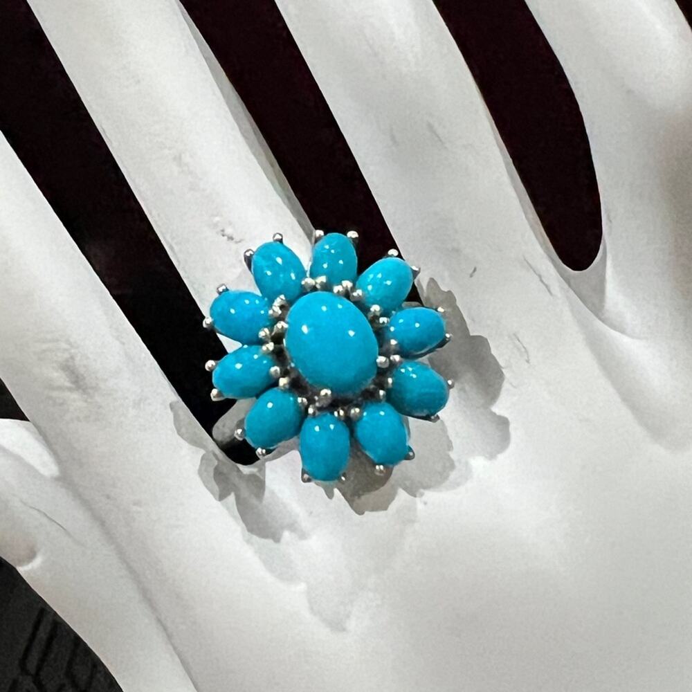 925 Silver Sleeping Beauty Turquoise Cluster Ring Size 9